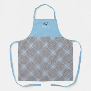 Elegant Modern Personalised Blue Tartan Apron