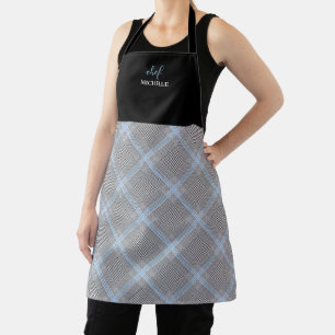 Elegant Modern Personalised Blue Tartan Apron