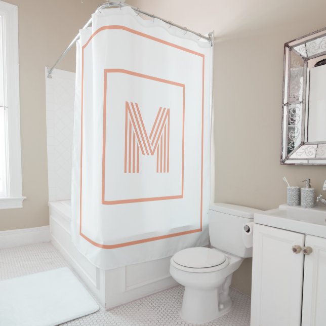 Elegant Modern Personalised Monogram white peach Shower Curtain (In Situ)