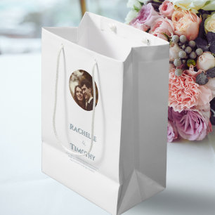 Elegant Modern Personalised White Photo Wedding Medium Gift Bag