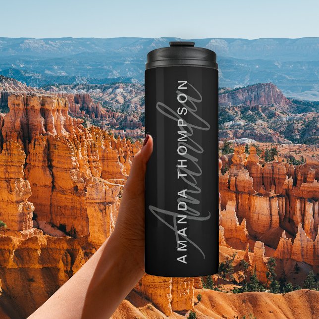Elegant Modern Personalised With Name Monogram Thermal Tumbler (Creator Uploaded)