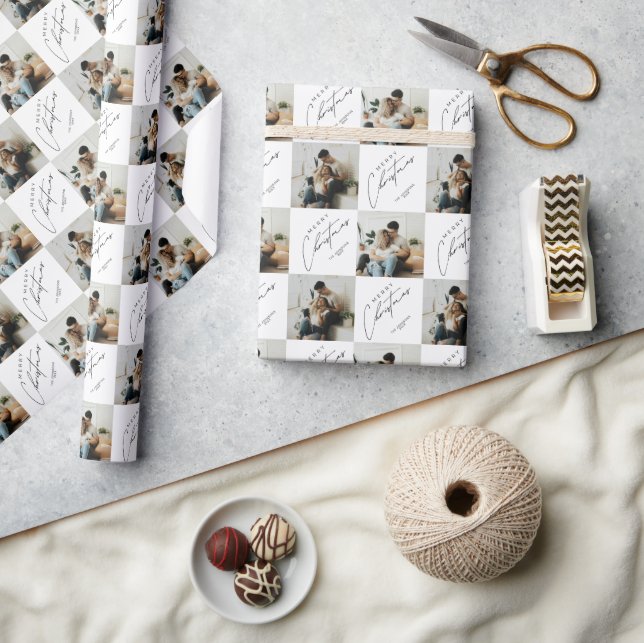 Elegant Modern Personalized Couple Photo Holiday Wrapping Paper (Crafts)