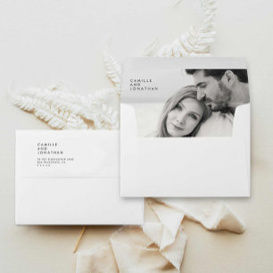 Elegant Modern Photo Black and White Wedding Envelope