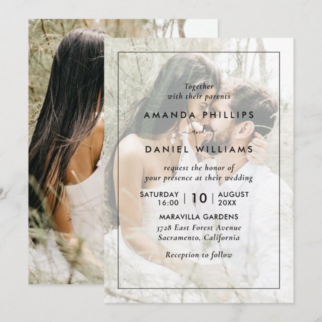 Elegant Modern Photo Black and White Wedding Invitation (Front/Back)