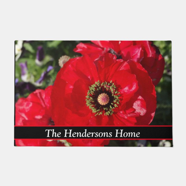 Elegant Modern Photo California Red Poppy Flower   Doormat (Front)