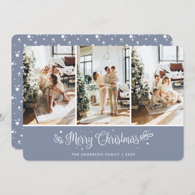 Elegant Modern Photo Collage Merry Christmas Card (Front/Back)