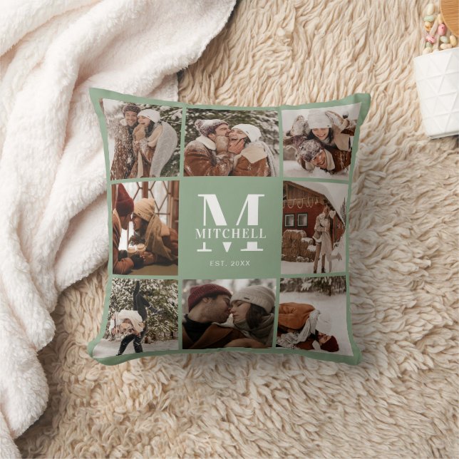 Elegant Modern Photo Collage Sage Housewarming Cushion (Blanket)