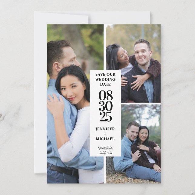 Elegant Modern Photo Collage Save The Date (Front)
