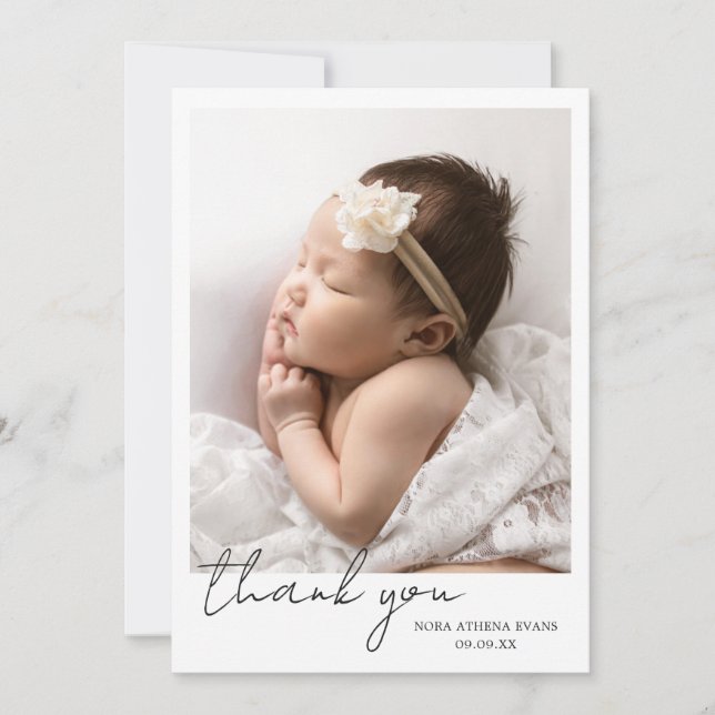 Elegant Modern Photo Collage Thank You Birth Announcement (Front)
