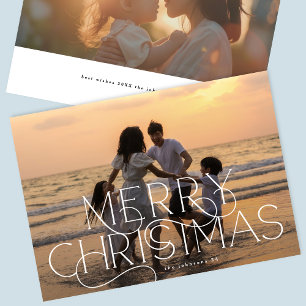 Elegant & Modern Photo CURLY MERRY CHRISTMAS Holiday Card
