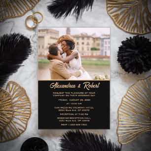 Elegant Modern Photo Gold Black Wedding  Acrylic Invitations