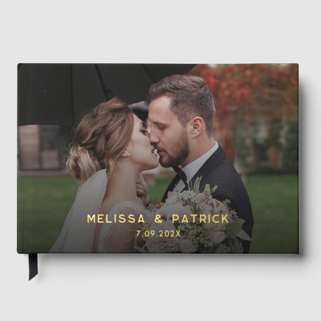 Elegant Modern Photo Gold Foil Wedding Guest Book (Front)