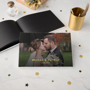 Elegant Modern Photo Gold Foil Wedding Guest Book