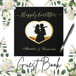 Elegant Modern Photo Gold Silver Foil Wedding  Guest Book