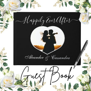 Elegant Modern Photo Gold Silver Rose Wedding  Guest Book