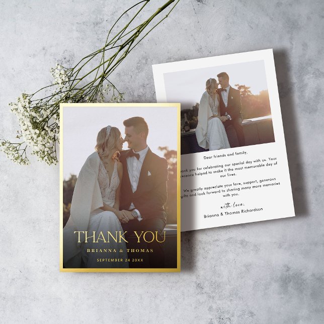 Elegant Modern Photo Gold Wedding Thank You Card (Creator Uploaded)