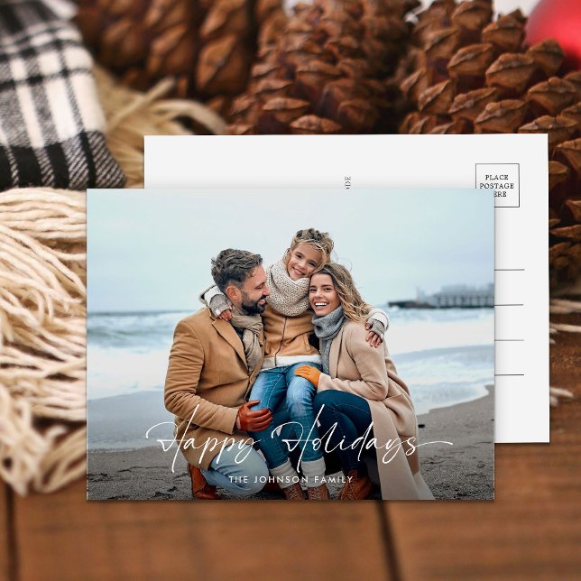 Elegant Modern Photo Happy Holidays Christmas Holiday Postcard (Creator Uploaded)