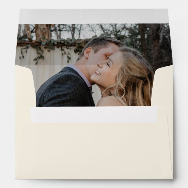 Elegant modern photo ivory wedding return address  envelope (Back (Bottom))