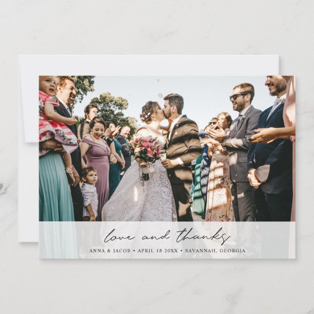 Elegant Modern Photo Love and Thanks Wedding Thank You Card (Front)
