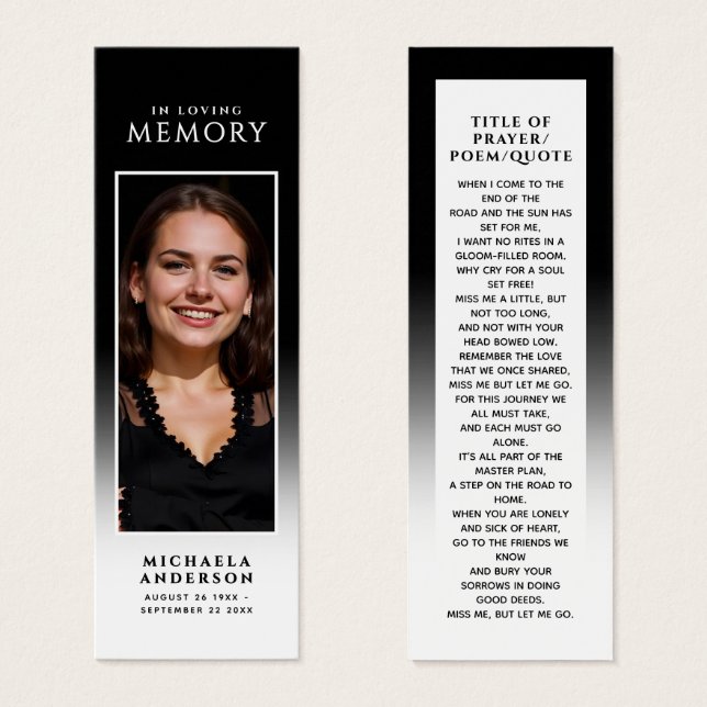 Elegant Modern Photo Loving Memory Prayer Card (Front & Back)