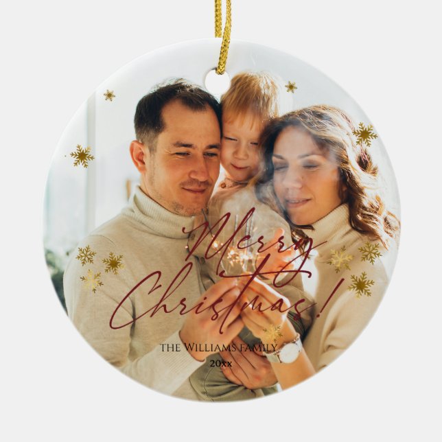 Elegant Modern Photo Merry Christmas  Ceramic Tree Decoration (Front)