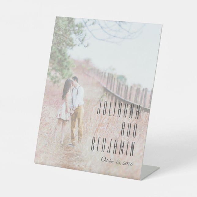Elegant Modern Photo Overlay Custom Wedding Pedestal Sign (Front)