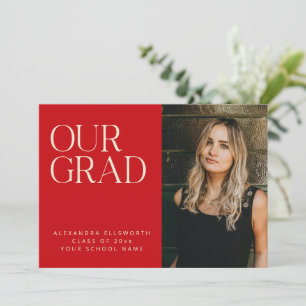 Elegant Modern Photo Red White Simple Graduation Announcement