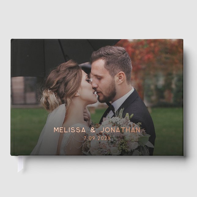 Elegant Modern Photo Rose Gold Foil Wedding Guest Book (Front)