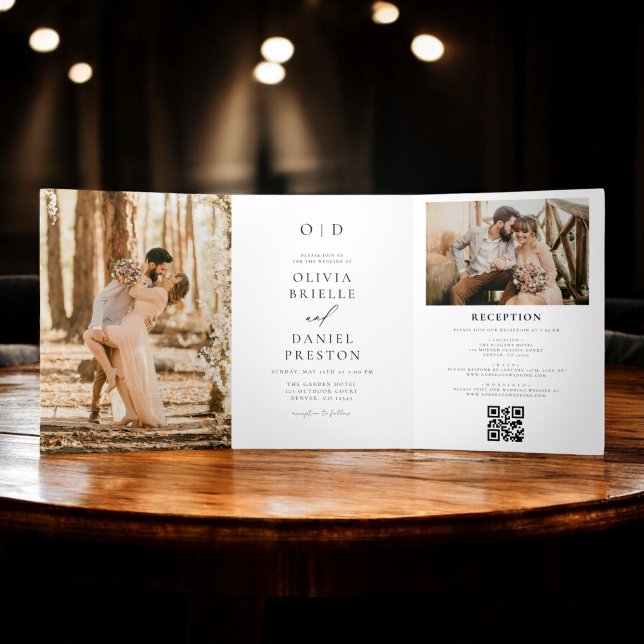 Elegant Modern Photo Wedding Details QR Code Tri-Fold Invitation (Creator Uploaded)