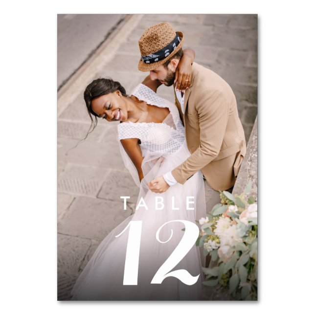 Elegant Modern Photo Wedding Reception Table Number (Front)