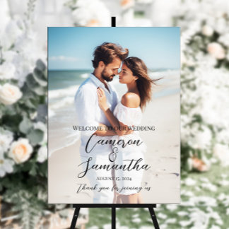 Elegant modern photo wedding welcome sign