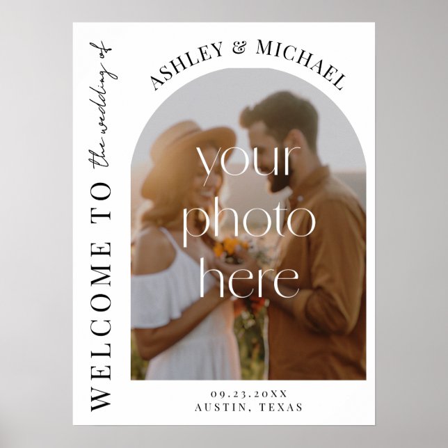 Elegant Modern Photo Wedding Welcome Sign (Front)