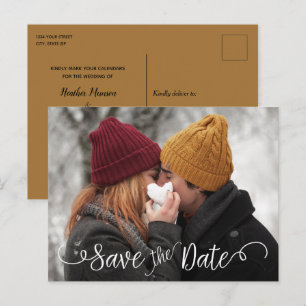 Elegant Modern Photo Wedding White Save the Date Announcement Postcard