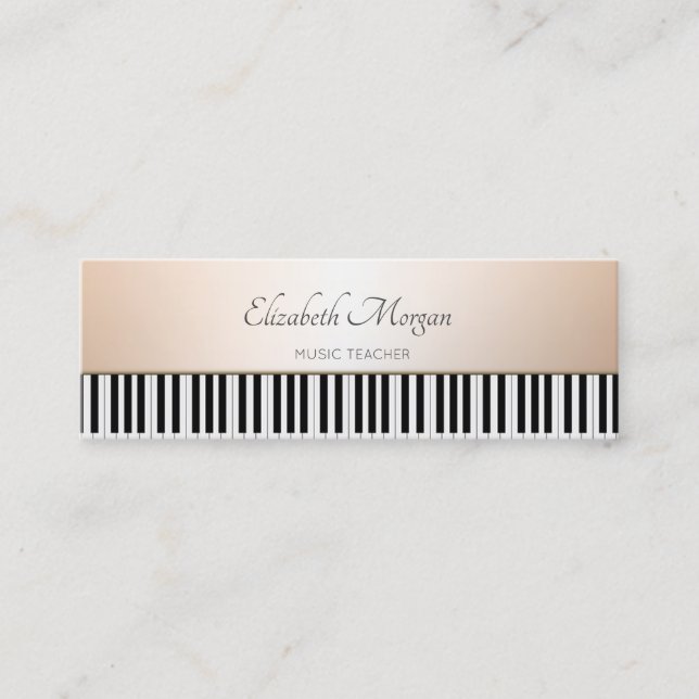 Elegant Modern,Piano Keys, Music Teacher Mini Business Card (Front)