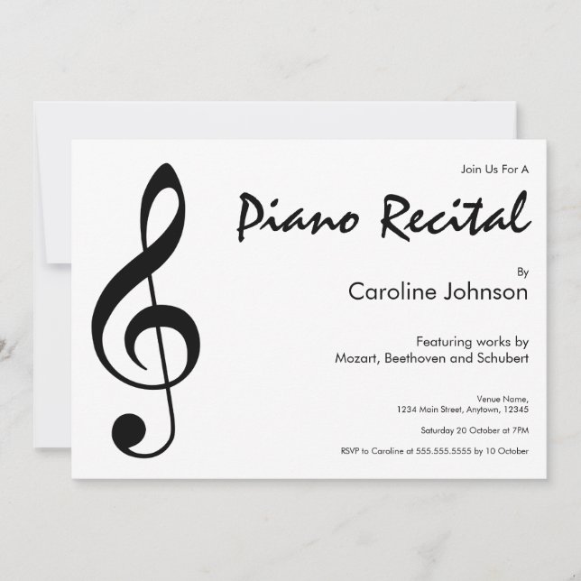 Elegant Modern Piano Music Recital Concert Invitation (Front)