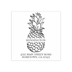 Elegant Modern Pineapple Family Name Address Rubber Stamp