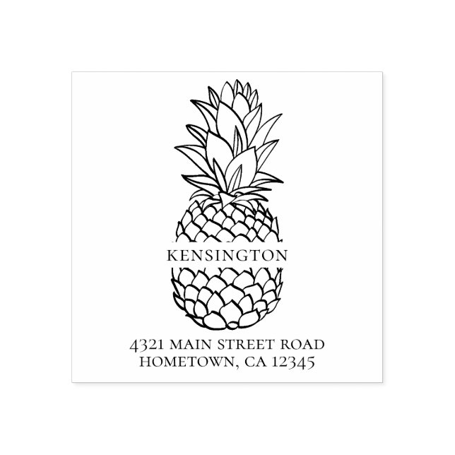 Elegant Modern Pineapple Family Name Address Rubber Stamp (Imprint)