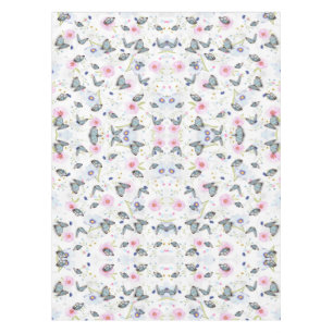 elegant modern pink and blue butterfly and flowers tablecloth