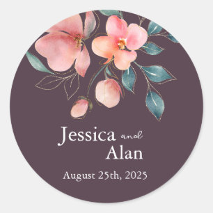 Elegant Modern Pink and Gold Floral Wedding Classic Round Sticker