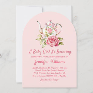elegant modern pink arch tea party baby shower  invitation