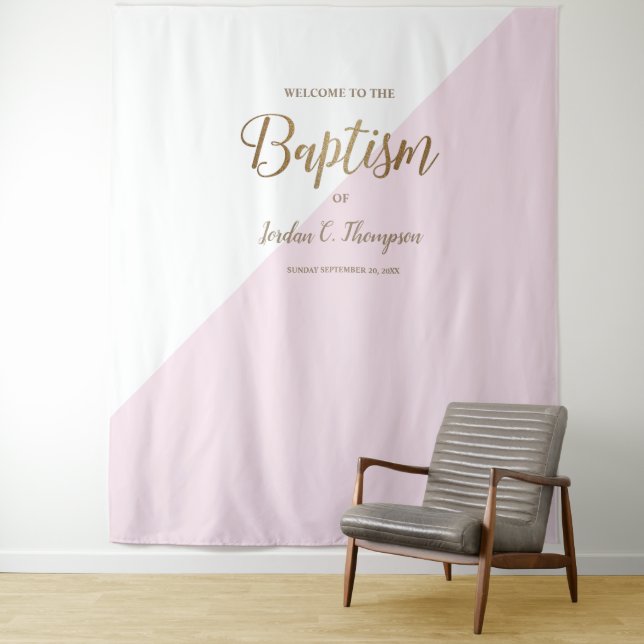 Elegant Modern Pink Baptism Photo backdrop Tapestry (In Situ)