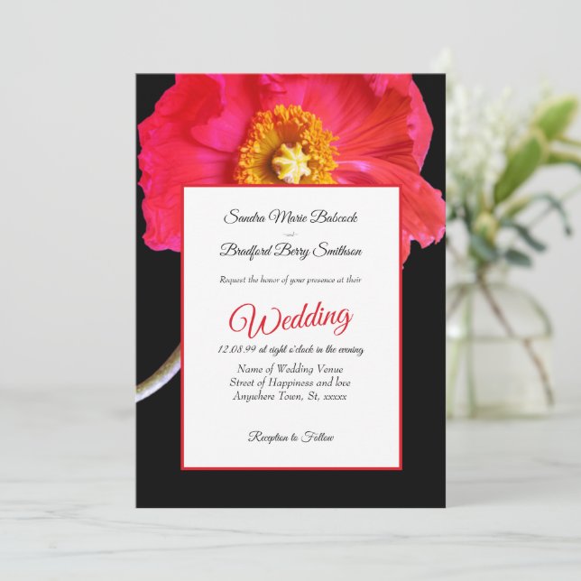 Elegant Modern Pink Black Poppy Floral Wedding (Standing Front)