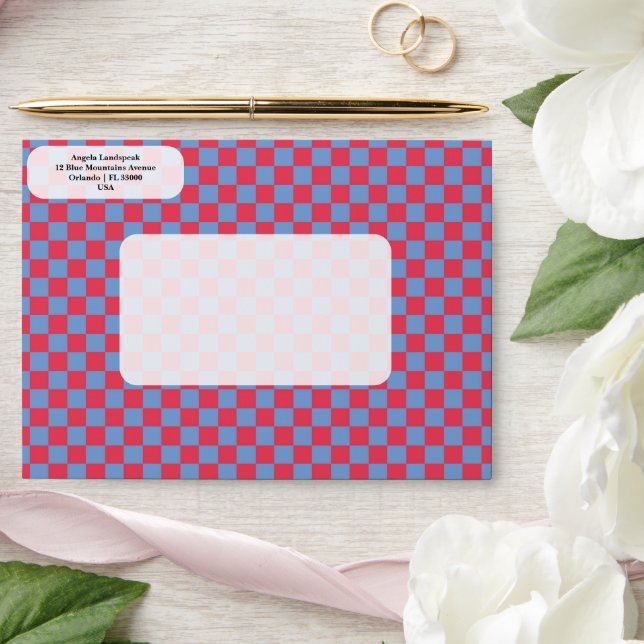 Elegant, Modern Pink & Blue Chequered   Envelope (Wedding)