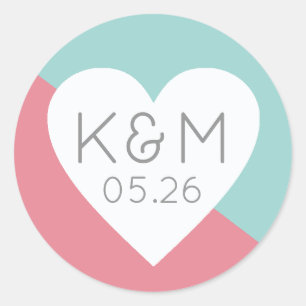 elegant modern pink blue wedding love  classic round sticker