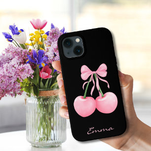 Elegant, Modern Pink Cherries with Pink Bow,Custom iPhone 13 Case