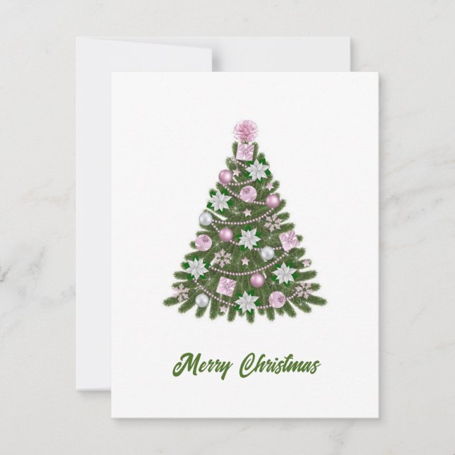 Elegant Modern Pink Christmas Tree Non Photo Holiday Card (Front)