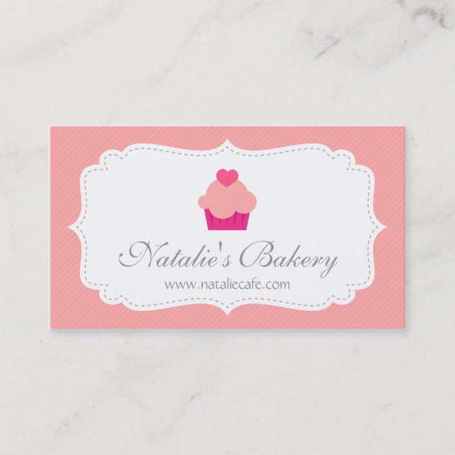 Elegant, Modern, Pink Cupcake, Bakery Business Card (Front)