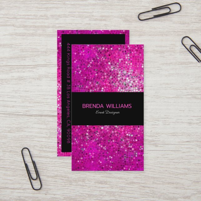 Elegant Modern Pink Faux Glitter  Business Card (Front/Back In Situ)
