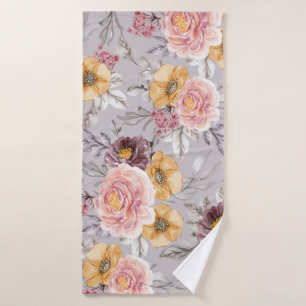  Elegant Modern Pink Floral  Bath Towel