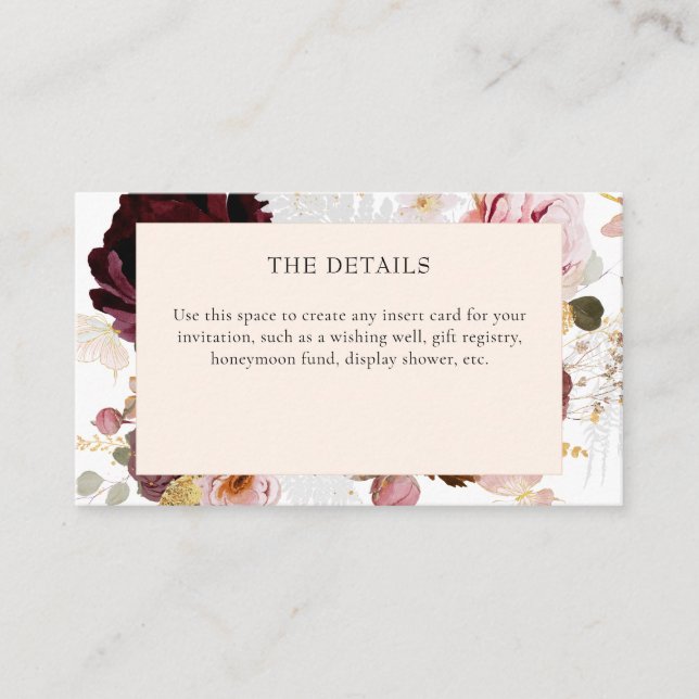 Elegant Modern Pink Floral Bridal Shower  Enclosure Card (Front)